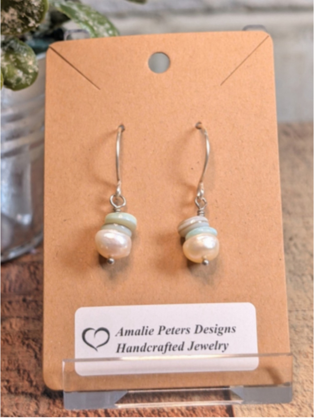 Handcrafted Boho Antiqued Silver Wire Wrapped Ivory Pearl Aqua MOP Earrings